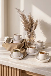 Hermia Juego de Tazas de Té de 12 Piezas Crema y Canela